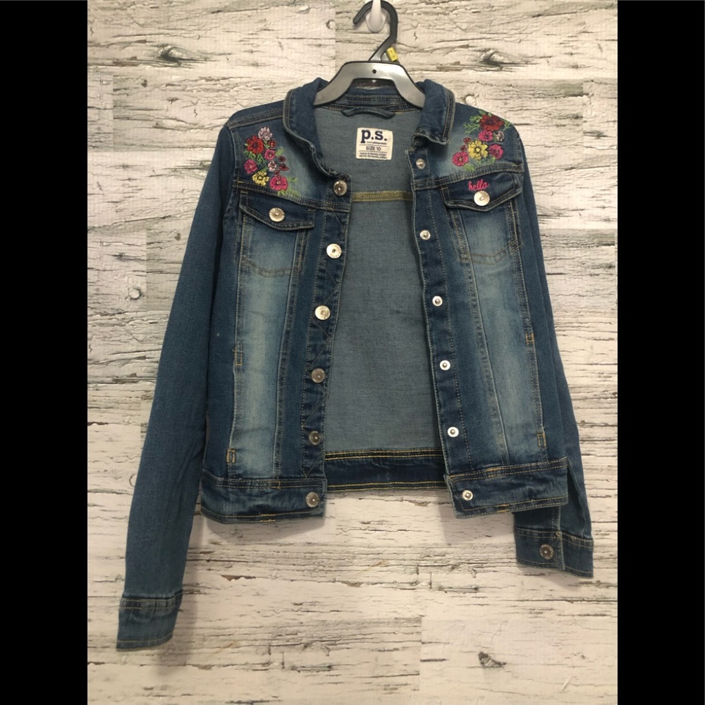 P.S by Aréospostale flower embroidered jean jacket